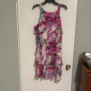 Dress Barn Floral Layered Midi Dress - Pink and Blue